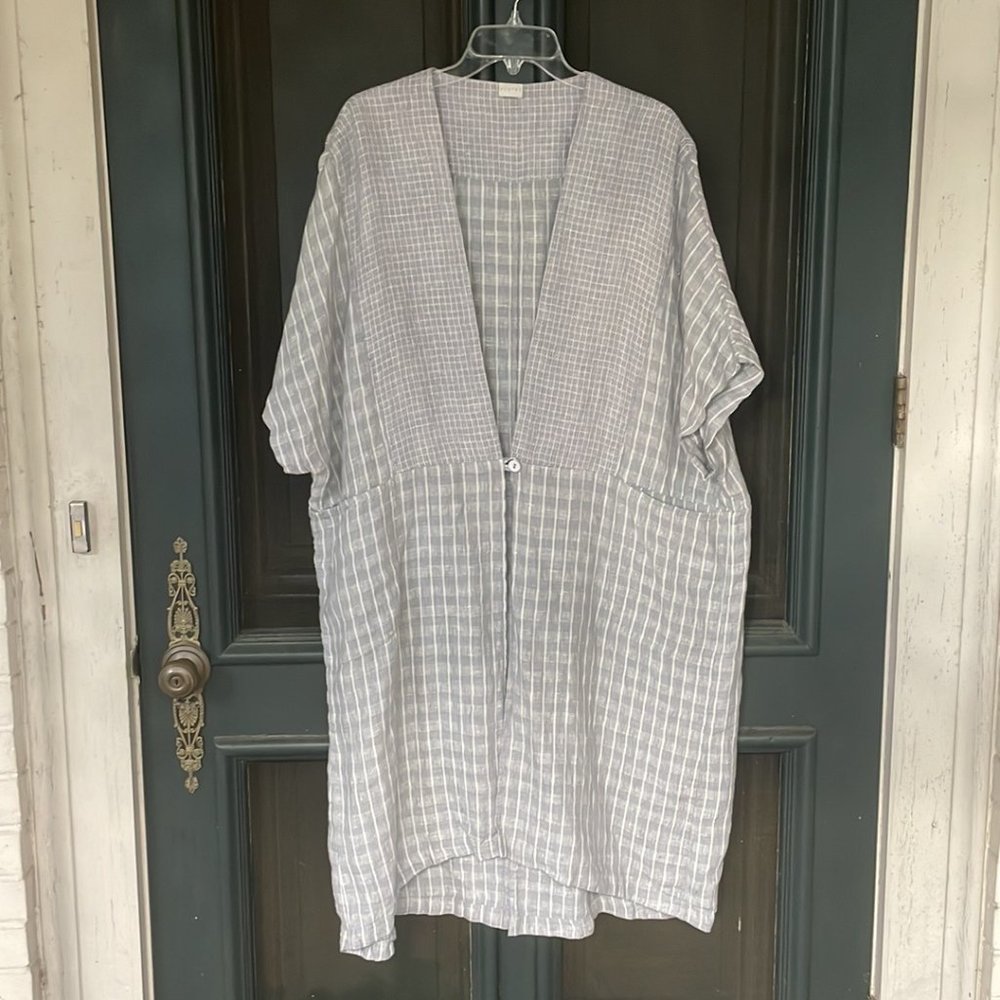 Poetry Size 12/14  Grey/White Linen Kimono - Picture 3 of 8